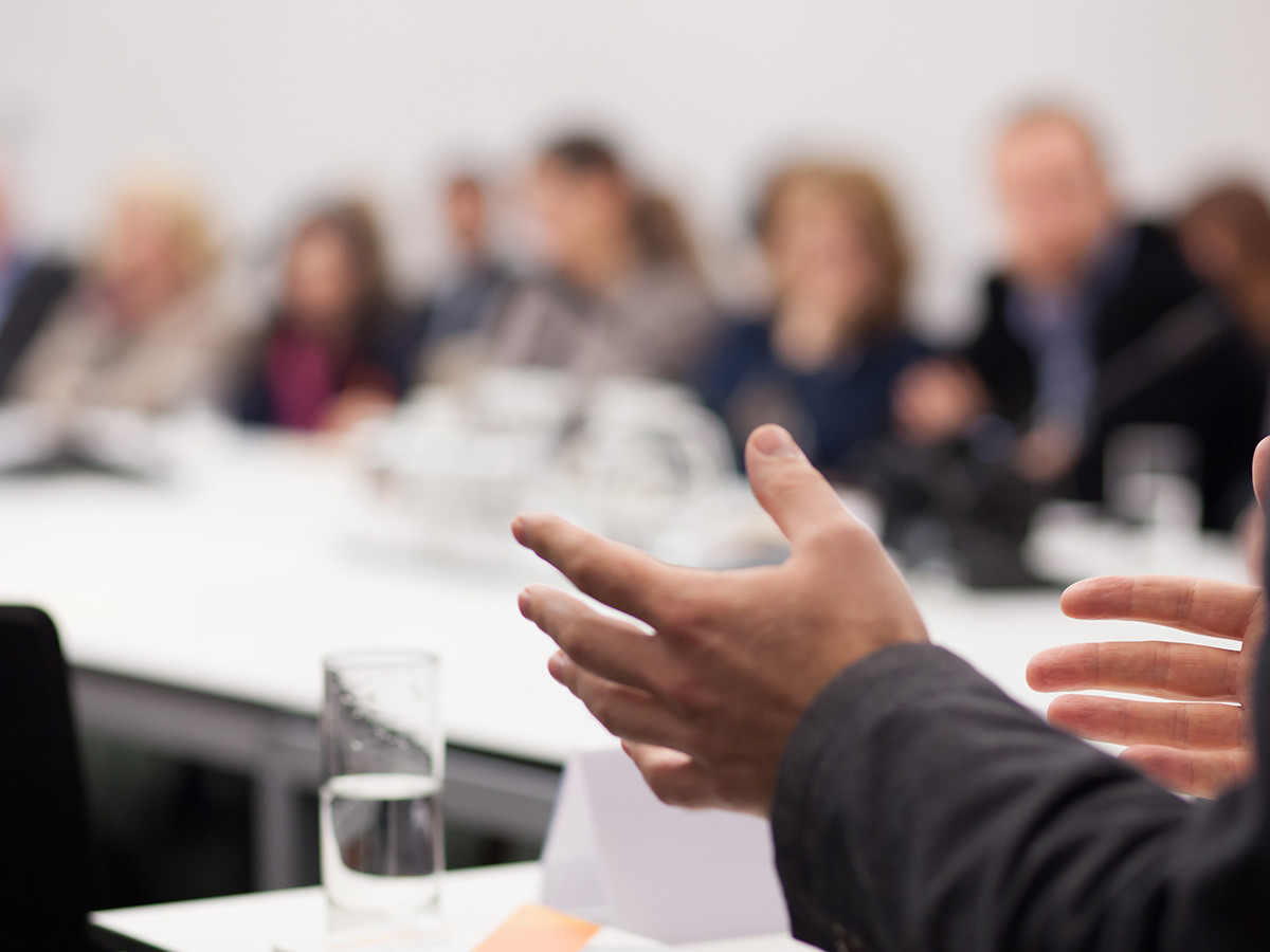 person talking in meeting